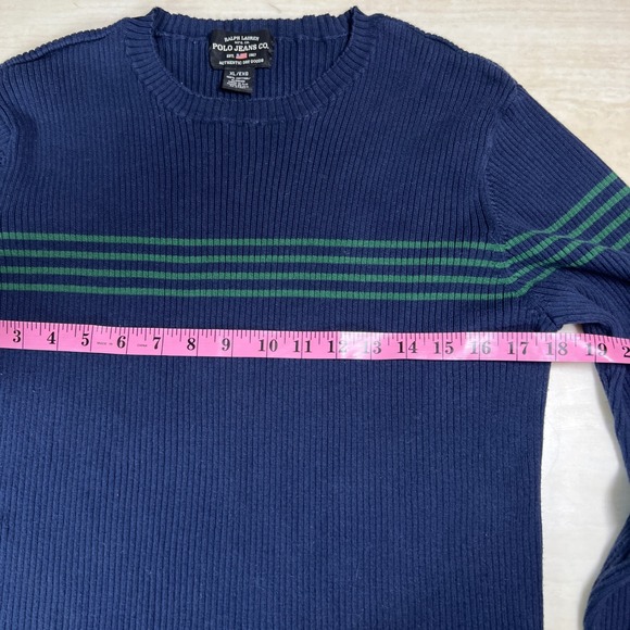 Ralph Lauren Polo Jeans Co Mens Navy Blue Striped Cotton Sweater XL Y2K - Picture 7 of 10